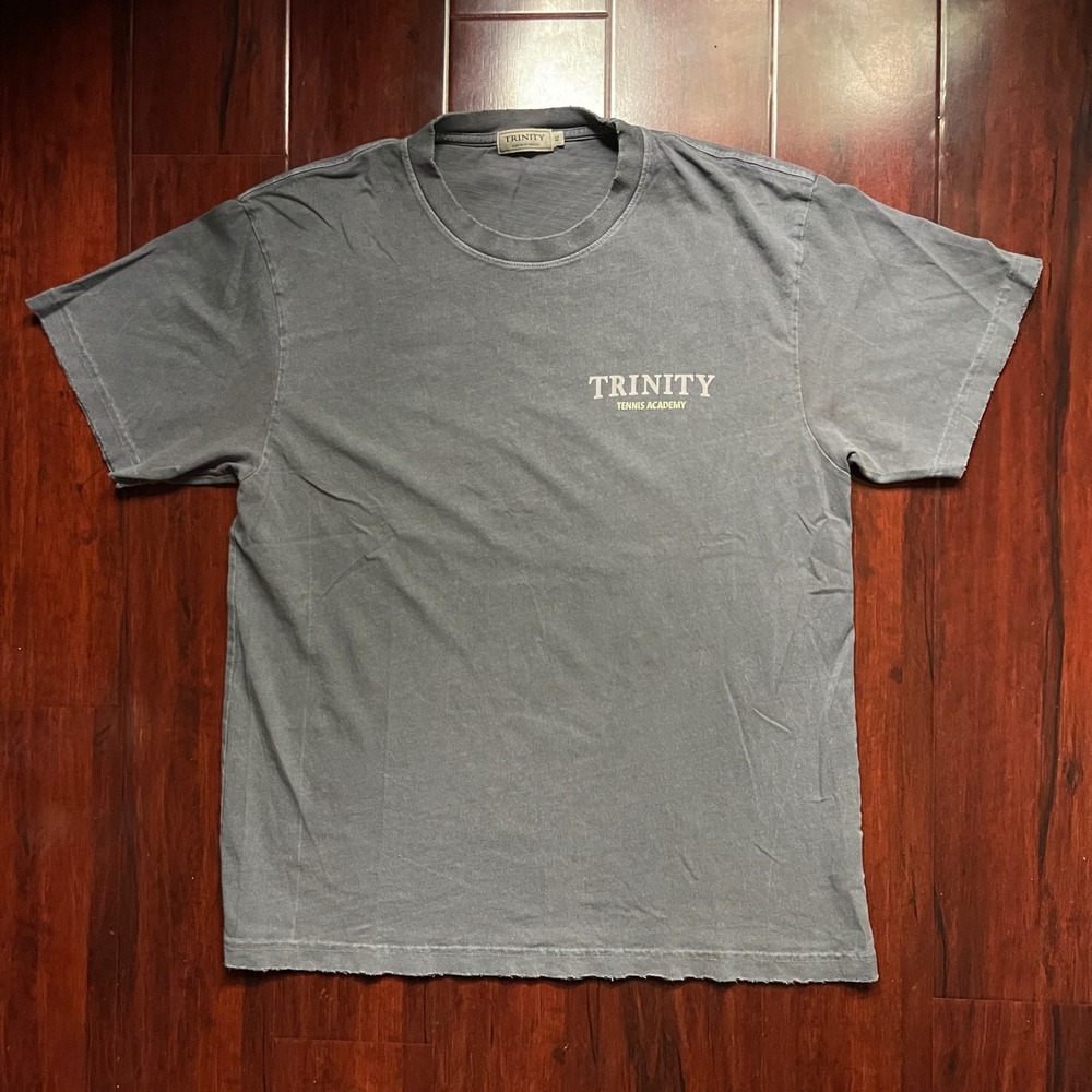 Trinity Tennis Academy Graphic Tee Shirt Gray Stone Wash Distressed Men's XL